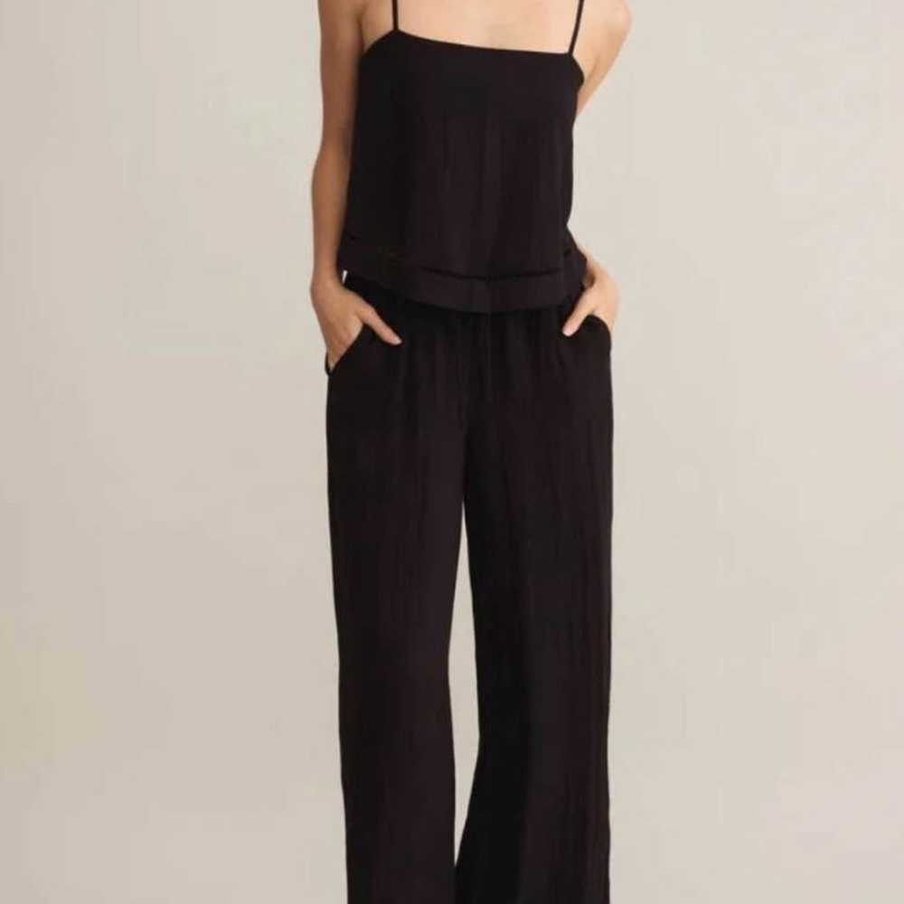 Z Supply Soleil Texture Wide-leg Black Pant